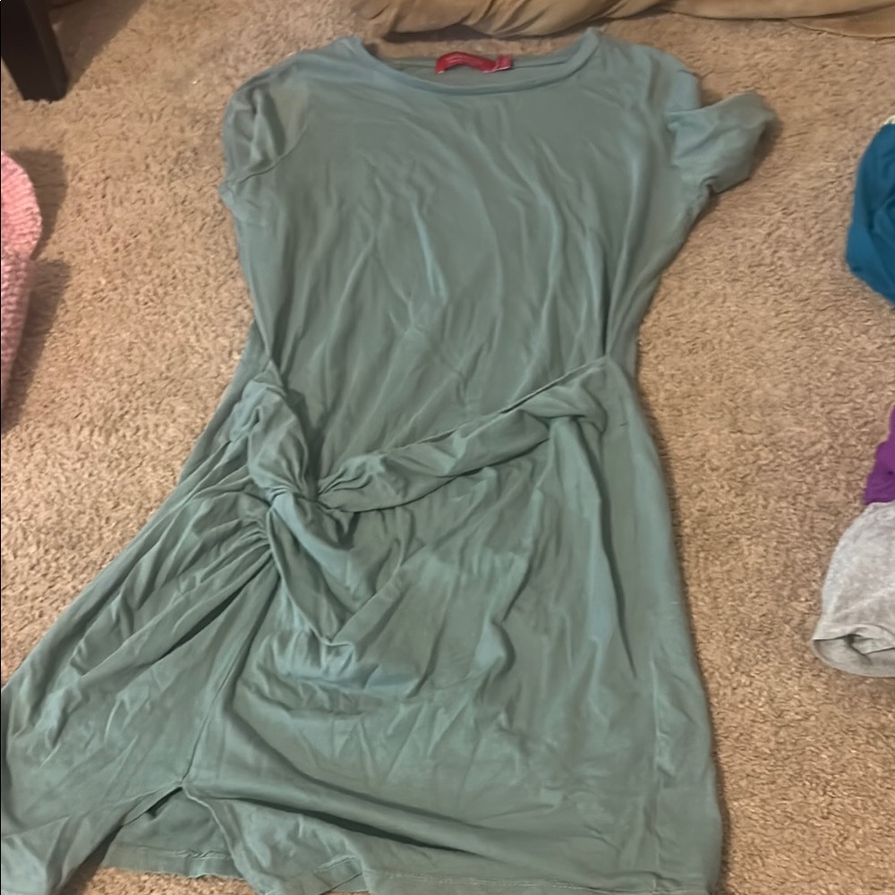 Teal Short Sleeve Dress with Knot Detail
